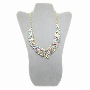 AB Crystal/Rhinestone Statement Necklace Gold Tone